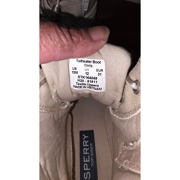 Sperry Kids Saltwater Duck Rain Glidden Boots Tan Canvas & Rubber Size 13 - Picture 8 of 8